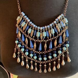 Stella-Dot Women's blue gold statement necklace